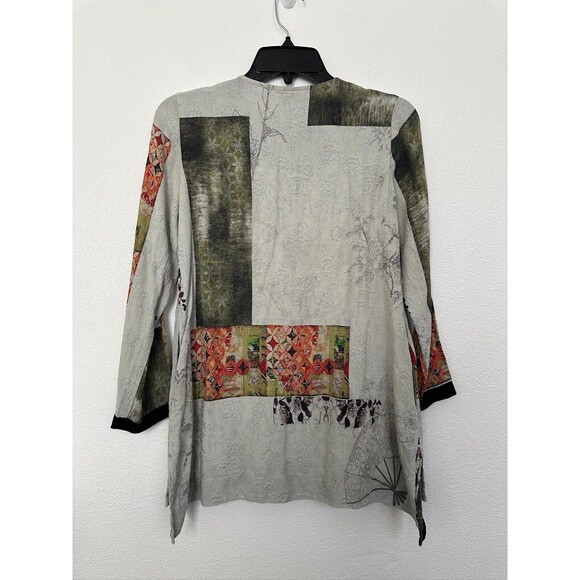 Citron Santa Monica Button Front Silk Blouse Abstract White Black Women's Medium - Picture 7 of 7
